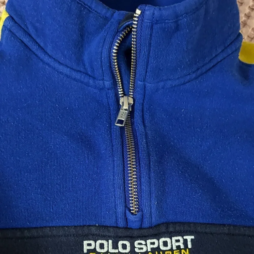 VTG Y2K Polo Sport Blue and Yellow Ralph Lauren 1/4 Zip Pull over M 10-12